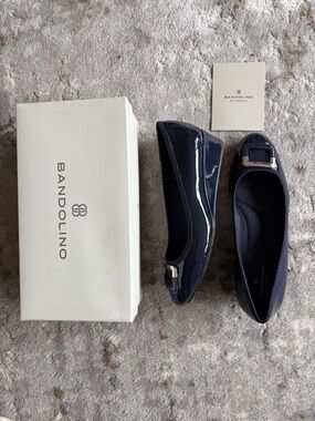 Bandolino Navy Patent Ballet Flats with Metallic Buckle